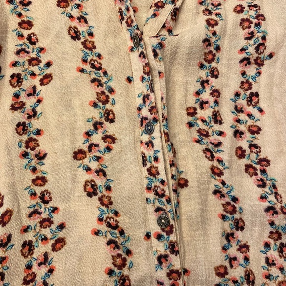 FREE PEOPLE PINK FLORAL LONG SLEEVE 
BUTTON DOWN SHIRT DRESS XS - Picture 4 of 5